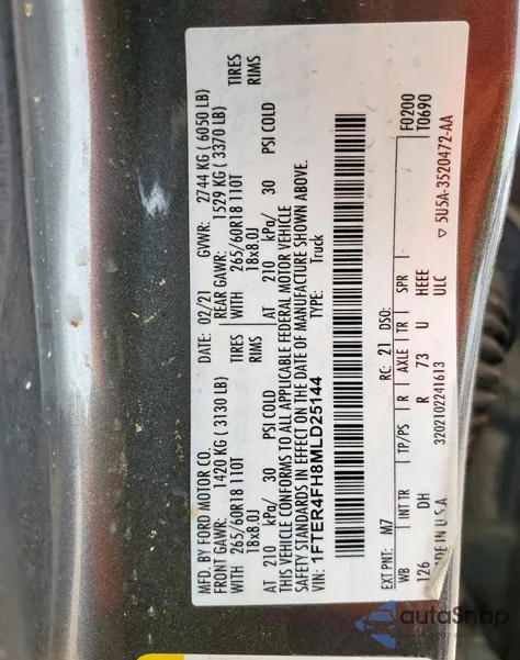 2021 Ford Ranger Xl z USA, uszkodzony, nr VIN 1FTER4FH8MLD25144